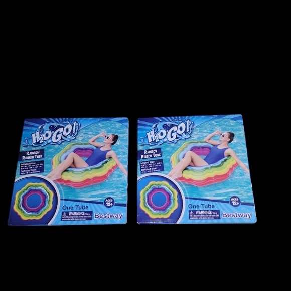 (2) Bestway H2O GO Rainbow Colors Ribbons Inflatable Pool And Beach Round Tube - Picture 1 of 4